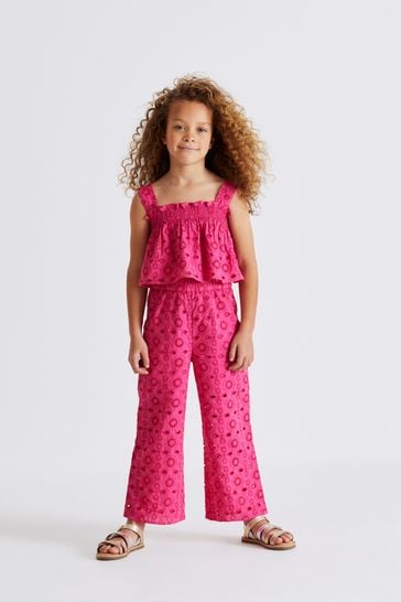 Pink Brodiere Trousers And Top Set (3-16yrs)