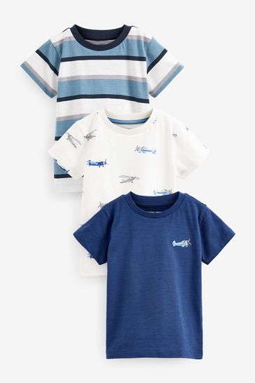 Blue/White Plane Short Sleeve Character T-Shirts 3 Pack (3mths-7yrs)