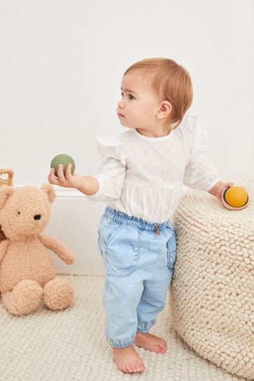 Denim Lace Trim Baby Trousers