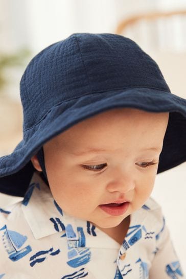 Navy Blue Crinkle Baby Bucket Hat (0mths-2yrs)