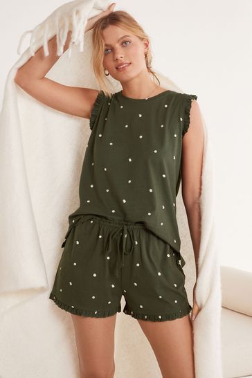 Green Spot Cotton Vest Short Pyjamas Set