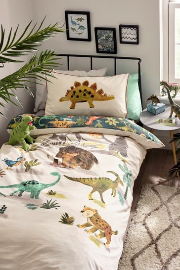 Natural Kids Prehistoric Dinosaurs And Friends Reversible Duvet Cover And Pillowcase Set