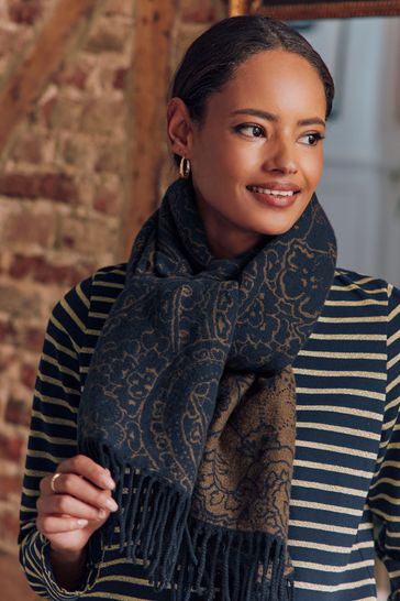 Joules Elissa Navy Paisley Jaquard Scarf