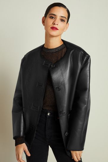 Black Reversible Faux Leather & Faux Fur Jacket