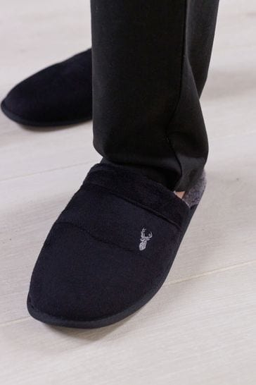 Black Stag Faux Fur Lined Mule Slippers