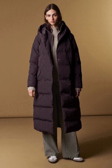 Grape Purple Longline Shower Resistant Padded Hooded Coat