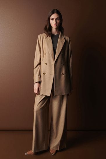Camel Brown Premium Wool Blend Wide Trousers