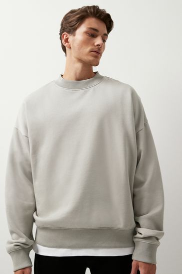 Light Grey Oversized Jersey Cotton Rich Crew Sweatshirt