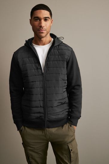 Black Quilted Hybrid Zip-Through Jacket