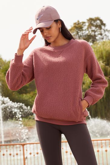 Rose Pink Teddy Borg Longline Fleece Sweatshirt