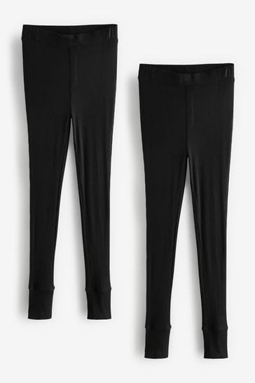 Buy Black Rib Leggings 2 Pack from Next Latvia