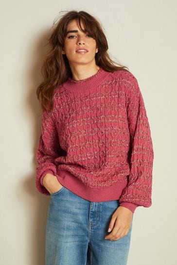 Buy Pink Crew Neck Sparkle Tinsel Cable Jumper from Next Germany