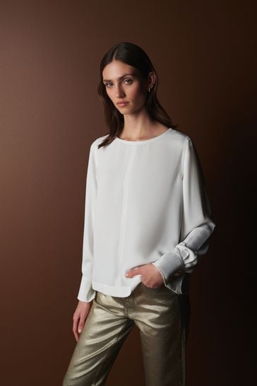 Ecru White Premium Lightweight Long Sleeve Blouse