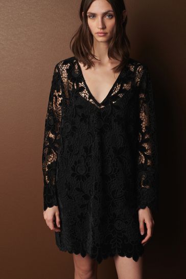 Buy Black Premium Long Sleeve Lace Mini Dress from Next Germany