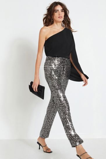 Silver Leopard Sequin Cargo Trousers