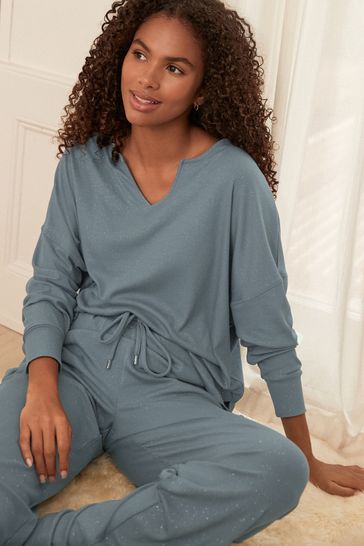 Blue Sparkle Rib Long Sleeve Pyjamas