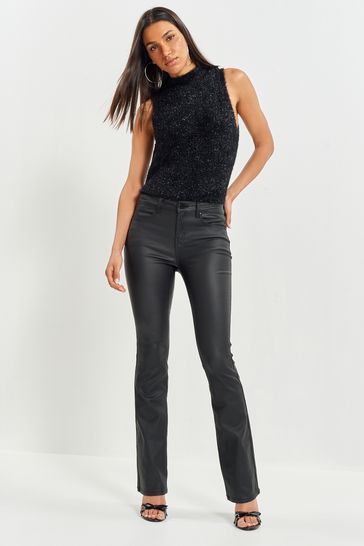 Black Coated Low Rise Bootcut Jeans