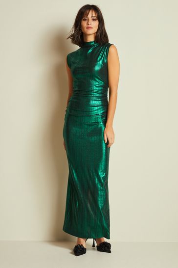 High neck ruched midi dress hotsell