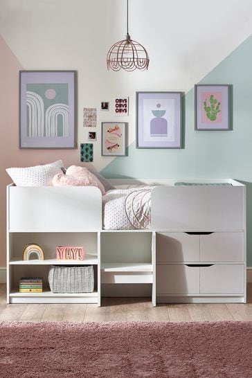 White Compton Kids Wooden Frame Storage Cabin Bed
