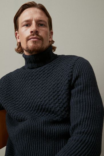 Mens navy blue deals roll neck jumper