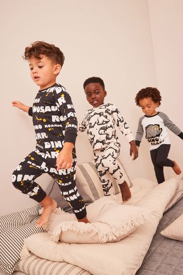 Black/Gold Dinosaur Snuggle Pyjamas 3 Pack (9mths-10yrs)