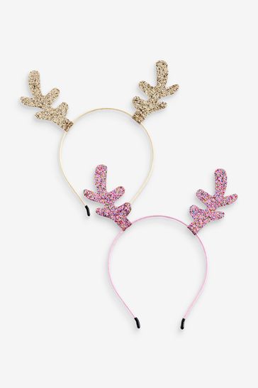 Pink /Gold Christmas Reindeer Antler Headband 2 Pack