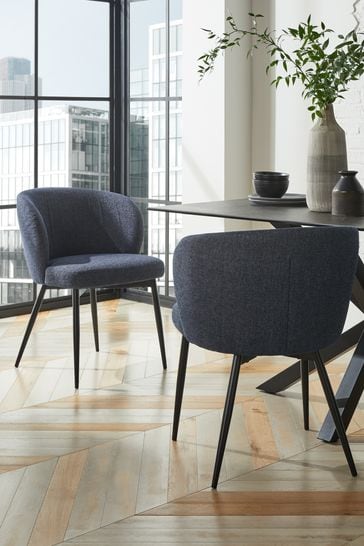 Set of 2 Tweedy Plain Navy Blue Otis Carver Arm Dining Chairs