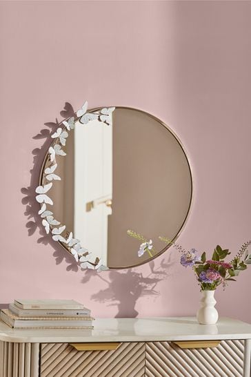 Champagne Gold Round Butterfly Wall Mirror