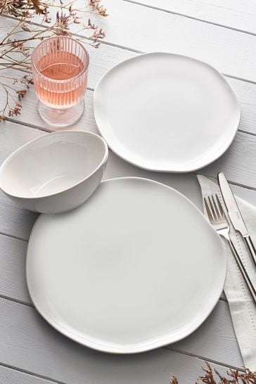 Buy 12 Piece White 12 Piece Organic Shaped Dinner Set from Next