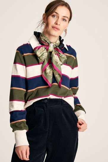 Joules Sammie Green Striped Heavyweight Cotton Rugby Shirt