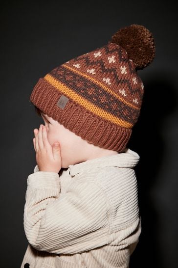 Brown pom pom hat hot sale