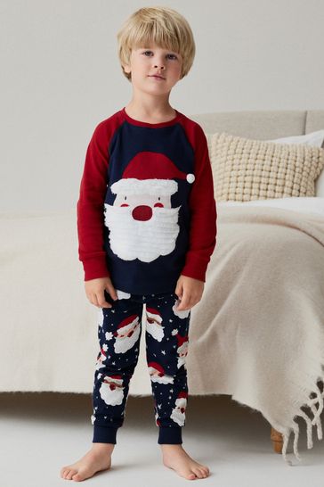 Navy Santa Christmas Boys Snuggle Cotton Pyjamas (9mths-12yrs)