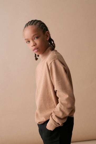 Tan Brown Knitted High Neck Jumper (3-16yrs)