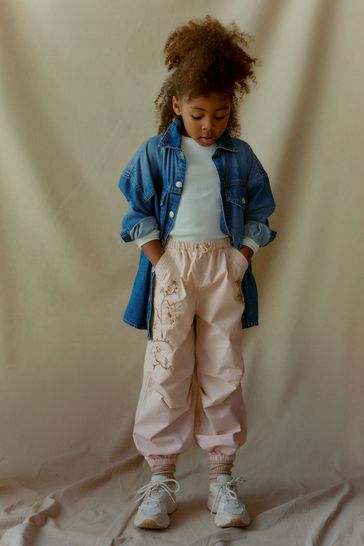Stone Embroidered Parachute Cargo Cuffed Trousers (3-16yrs)