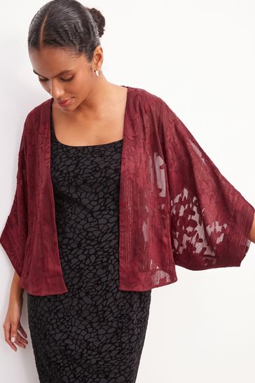 Berry Red Sheer Embroidered Kimono