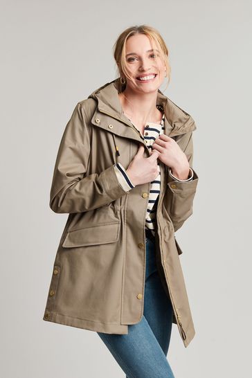 Joules Padstow Mushroom Brown Waterproof Raincoat With Hood