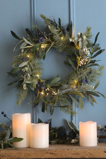 Laura Ashley Green Winter Lavender LED Wreath