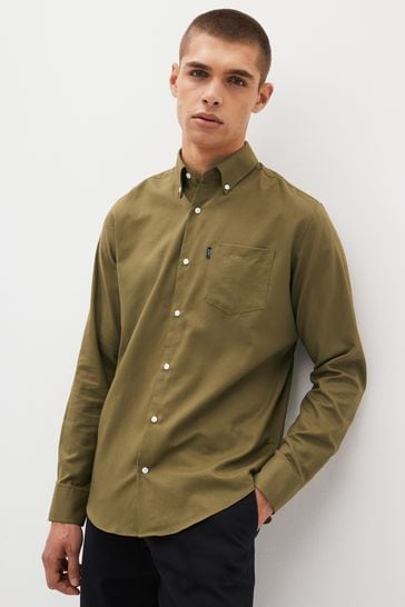 Olive Green Regular Fit Easy Iron Button Down Oxford Shirt