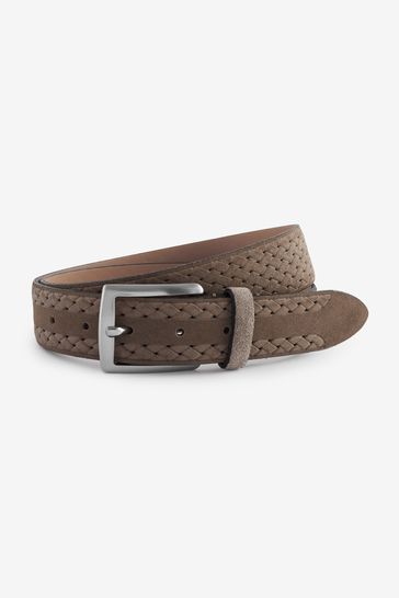 Taupe Brown Signature Suede Textured Belt