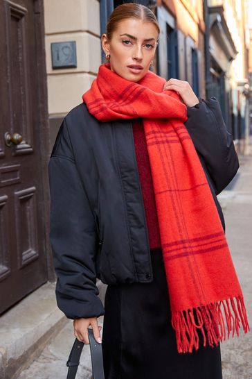 Red Check Midweight Scarf