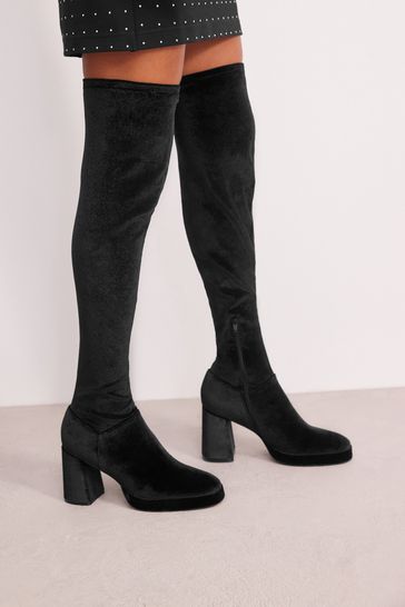 Buy Black Forever Comfort Sock Platform Over The Knee Boots from