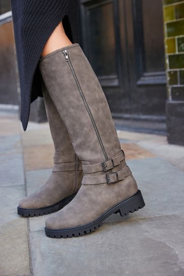 Grey Regular/Wide Fit Forever Comfort® Buckle Detail Knee High Boots