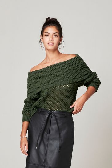 Khaki off 2025 the shoulder jumper