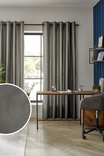 Charcoal Grey Cotton Lined Eyelet Curtains