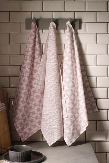 Set of 3 Pink Geo Tea Towels