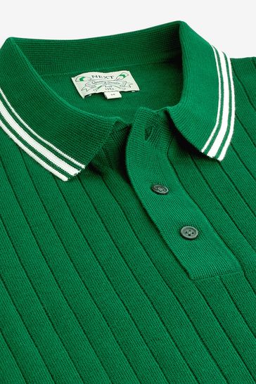 Green Tipped Knit Polo Shirt