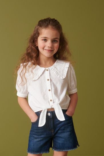 White Puff Sleeve Tie Front Blouse (3-16yrs)