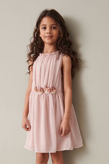 Pink Sleeveless Chiffon Corsage Dress (3-16yrs)