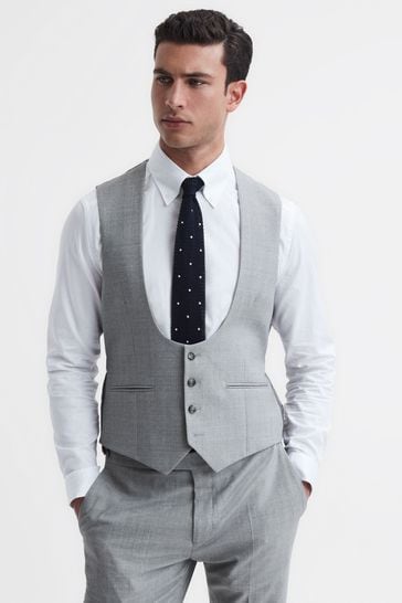Reiss Soft Grey Arrow Slim Fit Wool Blend Waistcoat