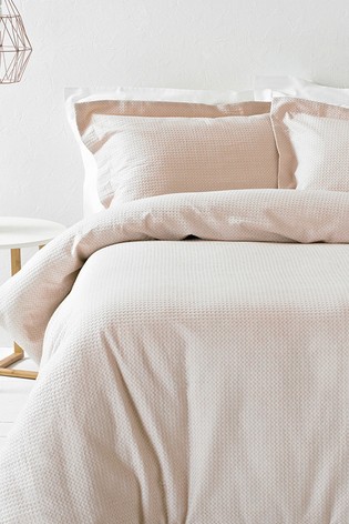 The Linen Yard Blush Pink Waffle Textured Cotton Duvet Cover and Pillowcase Set